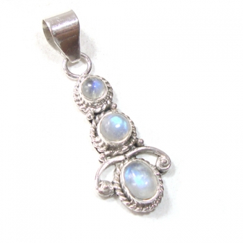 Rainbow moonstone best selling three stone designer silver pendant